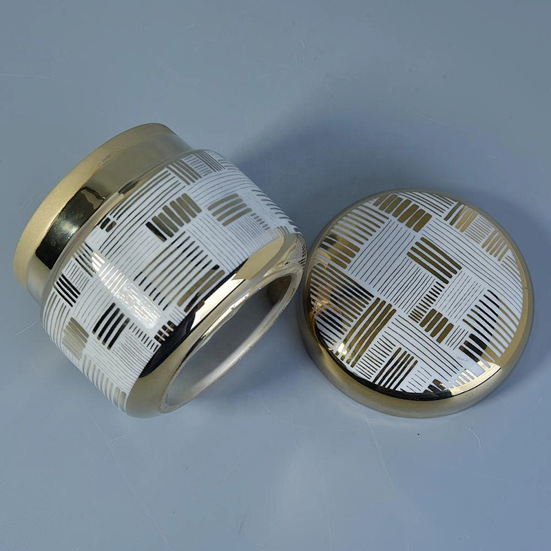 Luxury empty gold porcelain ceramic candle holder with lid
