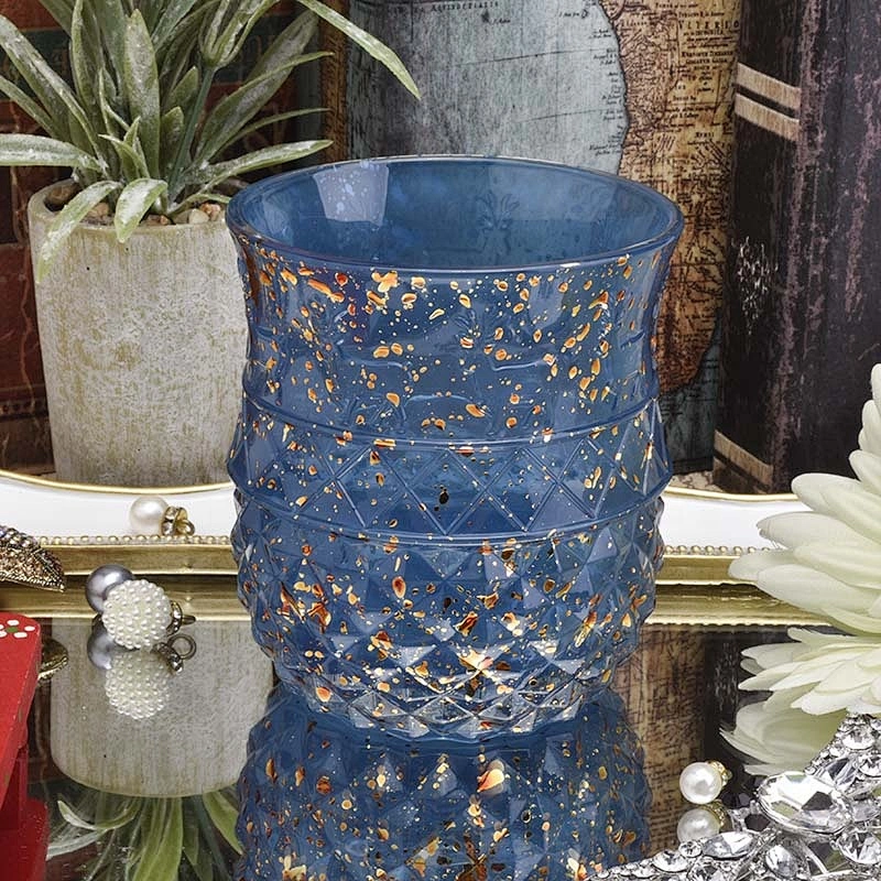 Wholesales Blue embossed decorative glass candle holder