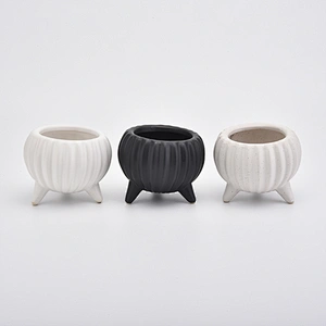 8oz Glaze White Pumpkin Shape Ceramic Jar Ceramic Candle Vessel with Stand