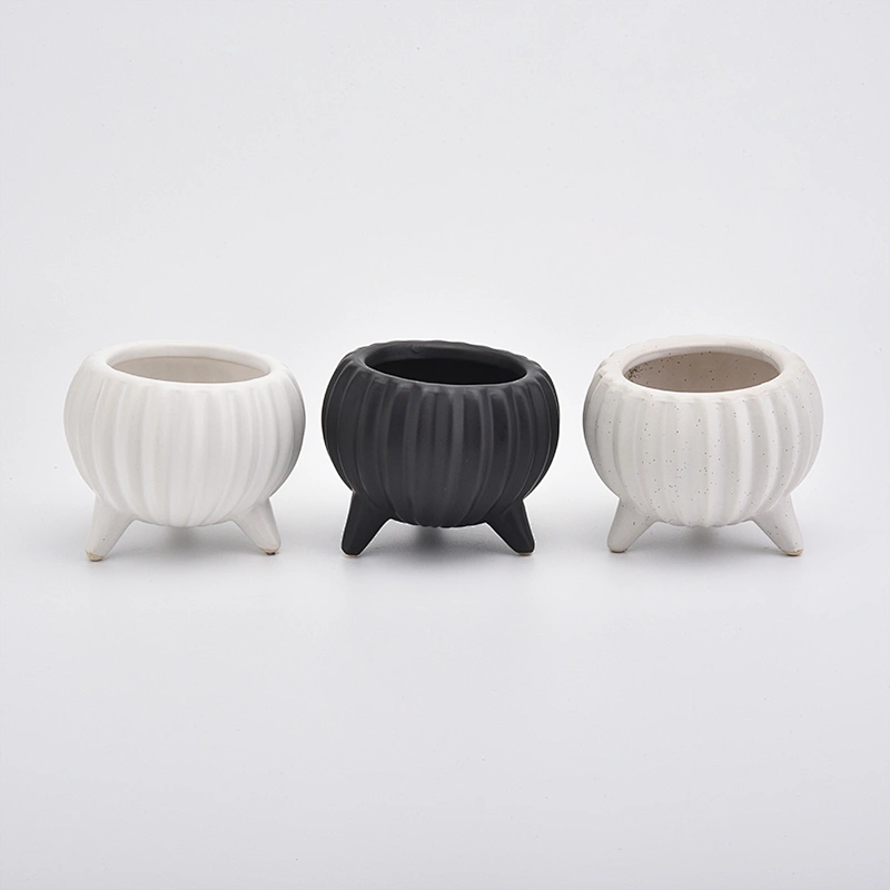 8oz Glaze White Pumpkin Shape Ceramic Jar Ceramic Candle Vessel with Stand