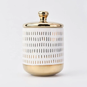 10oz decorative marble ceramic candle containers with gold cover
