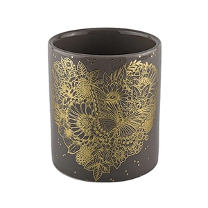 Wholesales amber luxury custom pattern ceramic candle holders 10oz