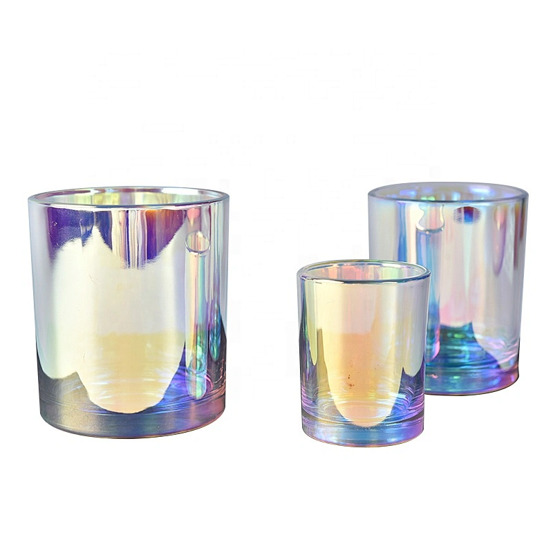 Shiny iridescent glass candle jars for scent candles