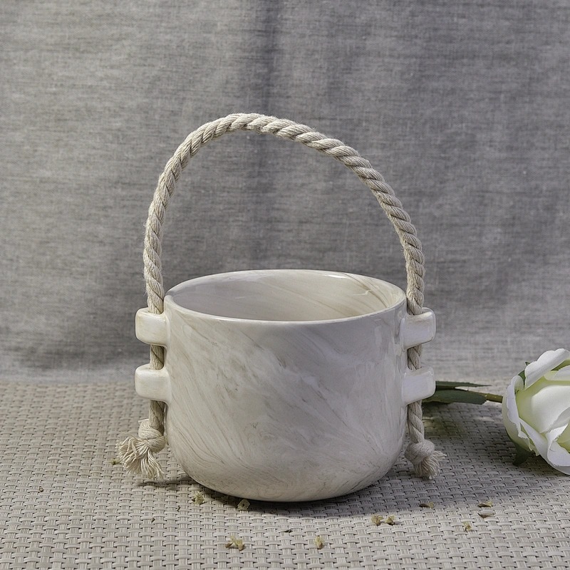 10oz 20oz Sunny chinese scented empty ceramic candle vessel with hemp rope