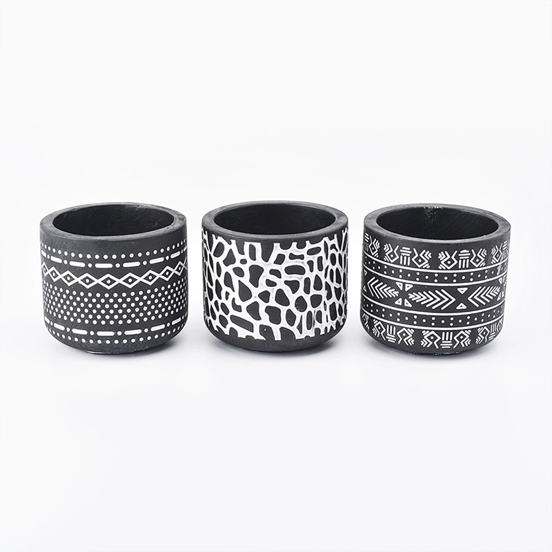 7oz engraving black cement candle holders for home decor soy wax candle containers