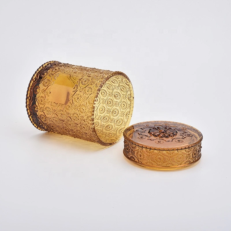 Wholesales Brown luxury Glass Candle Holder with lid