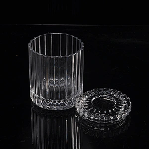 Custom color luxury GEO Cut stripe glass candle jar with lid