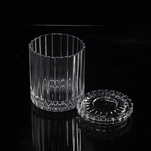 Custom color luxury GEO Cut stripe glass candle jar with lid