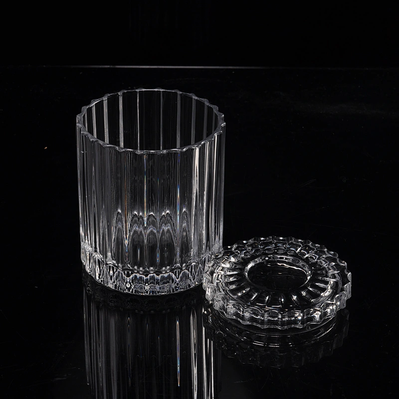 Custom color luxury GEO Cut stripe glass candle jar with lid