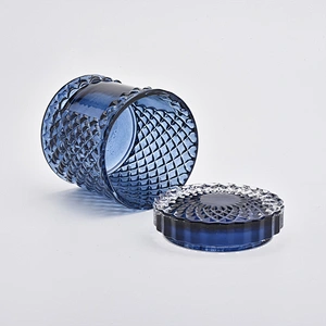 luxury embossed glass candle jar with lid