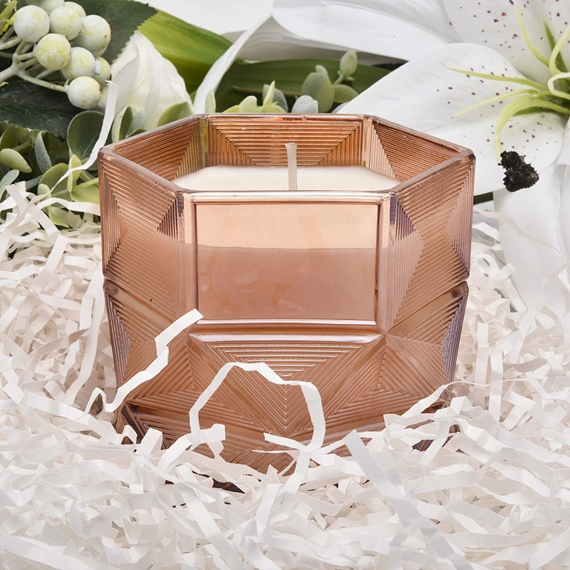 Sunny amber Hexagon decorative candle glass holder container
