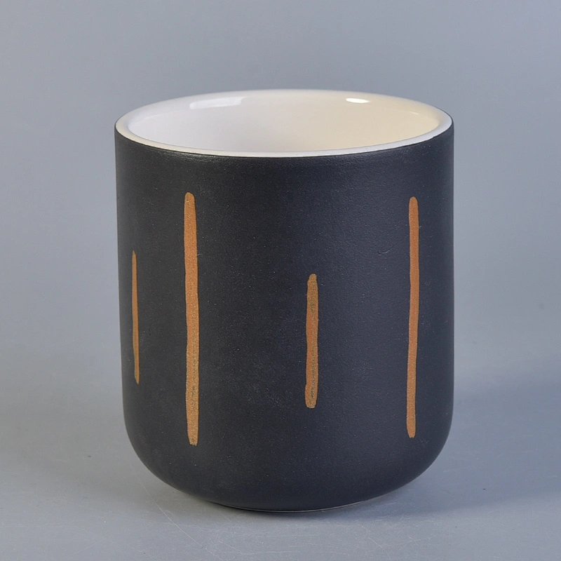 Supplier black empty cylinder ceramic candle holder jars 8oz