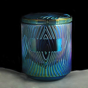 8oz 10oz 14oz Sunny custom decorative iridescent glass candle jars with lid