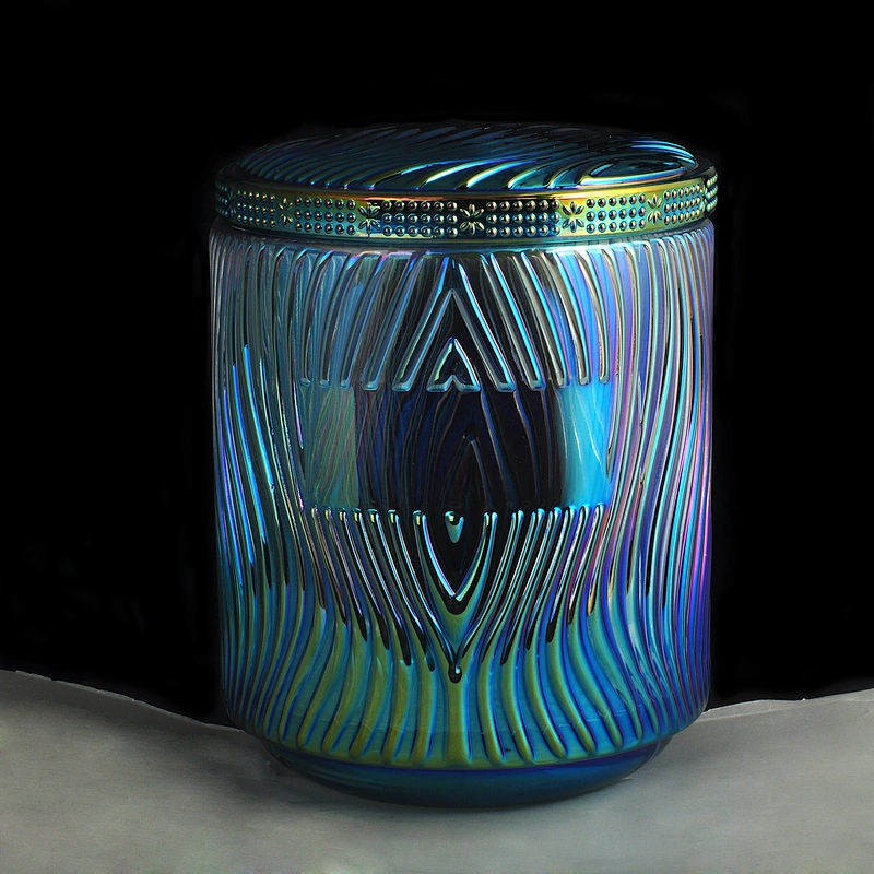 8oz 10oz 14oz Sunny custom decorative iridescent glass candle jars with lid