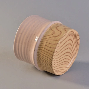 Wholesales pink ceramic candle tumbler jars with wood