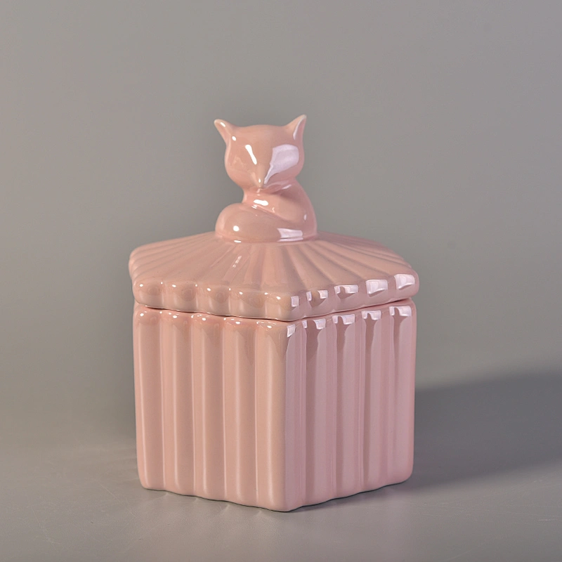 10oz pink ceramic candle vessels with lid