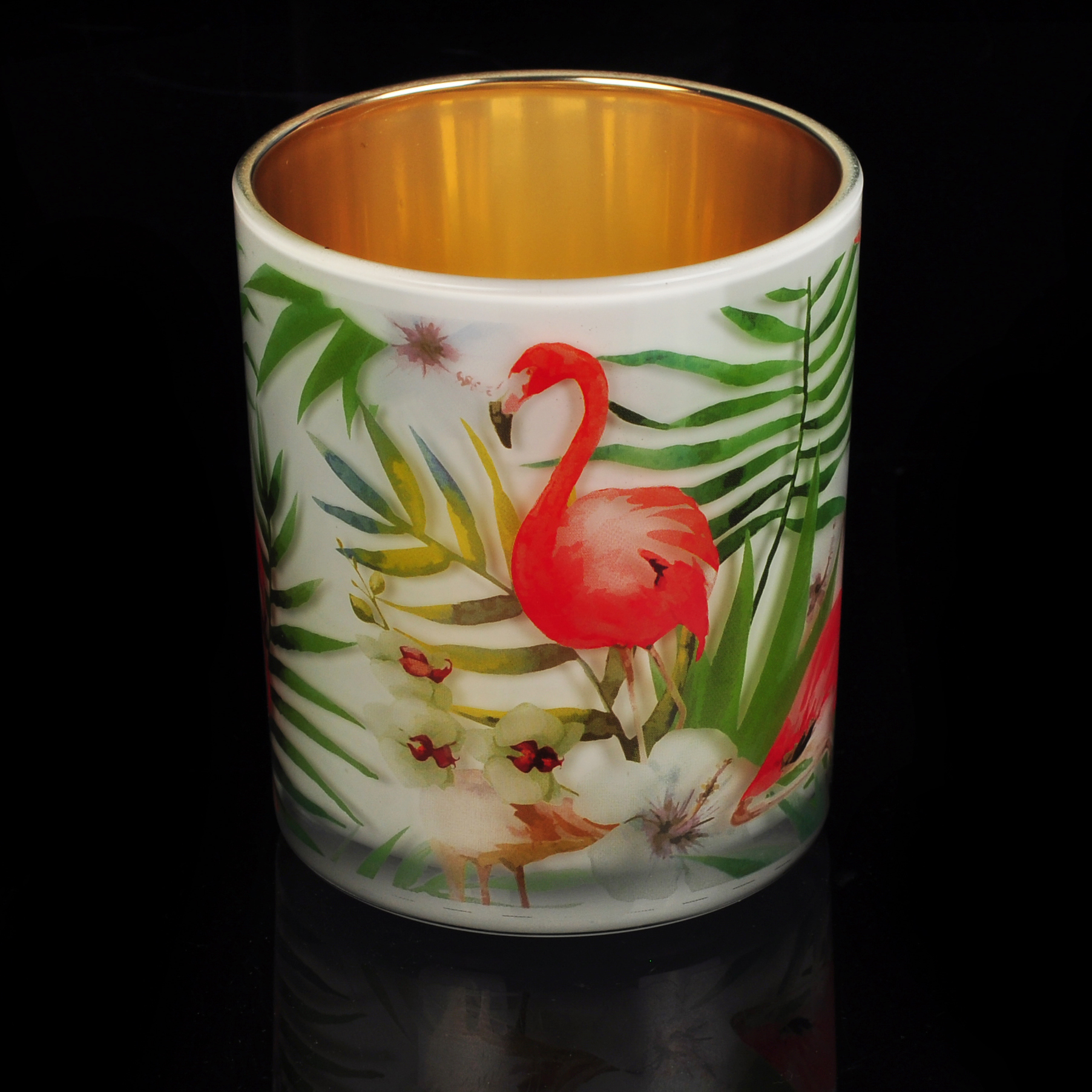 Luxury Gold plating Glass Candle Jar With Surrounding Decal