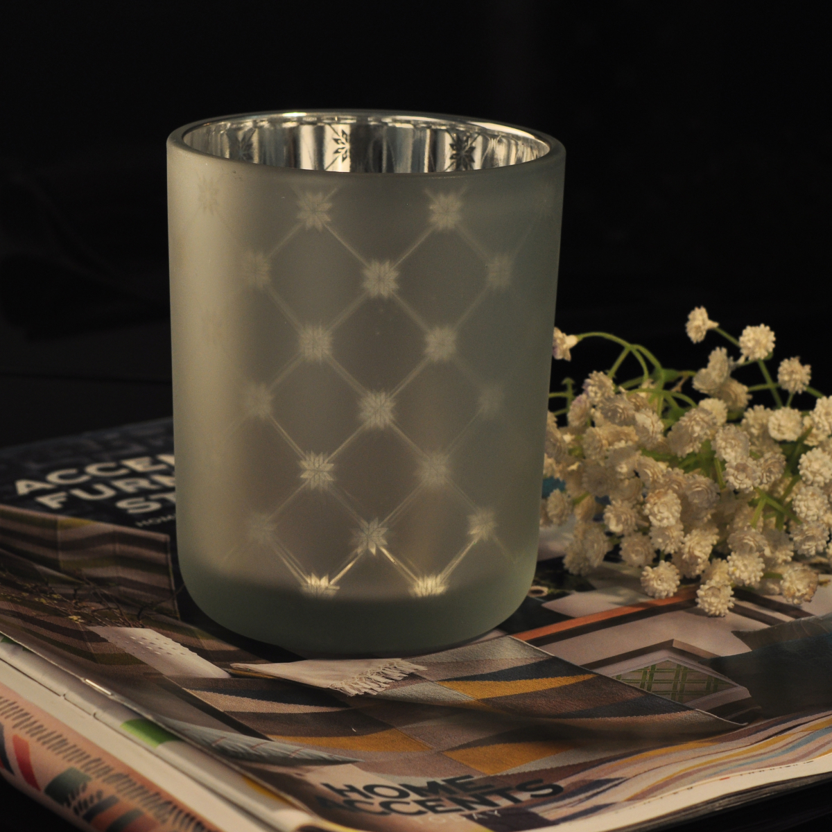 Silver Laser Engrave Glass Candle Holder Wholesale