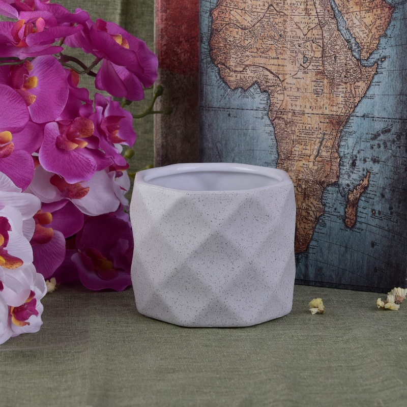 Gray Embossed Ceramic Candle Holders
