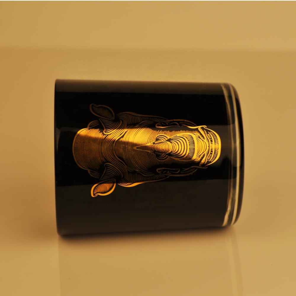 Black Candle Glass Jar With Gold Decoration