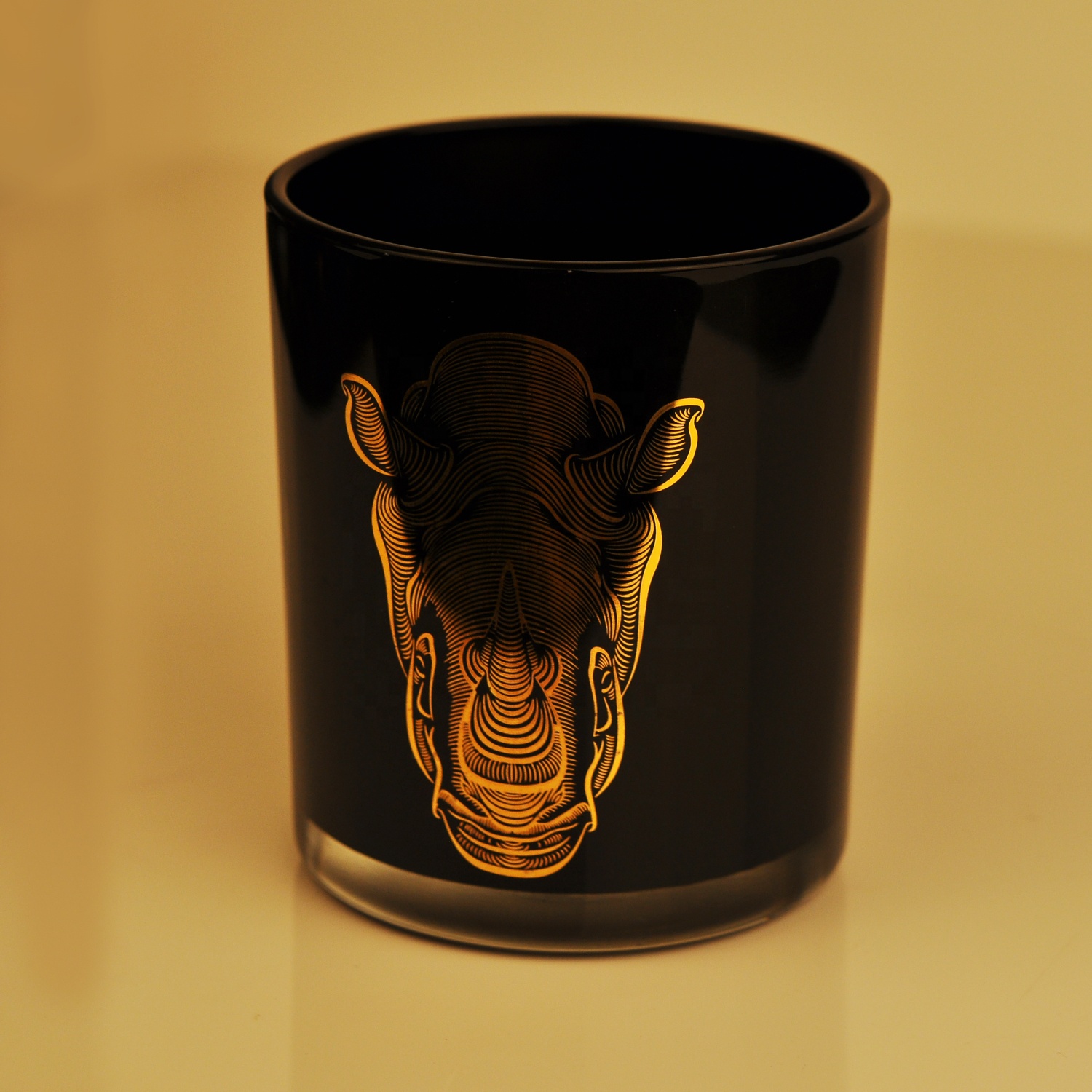 Black Candle Glass Jar With Gold Decoration