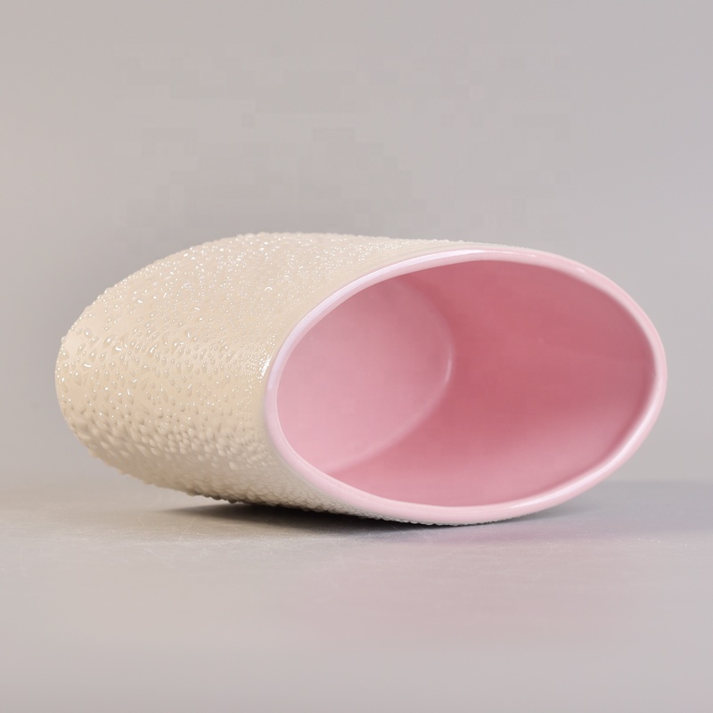 White And Pink Ceramic Candle Container Wholesale
