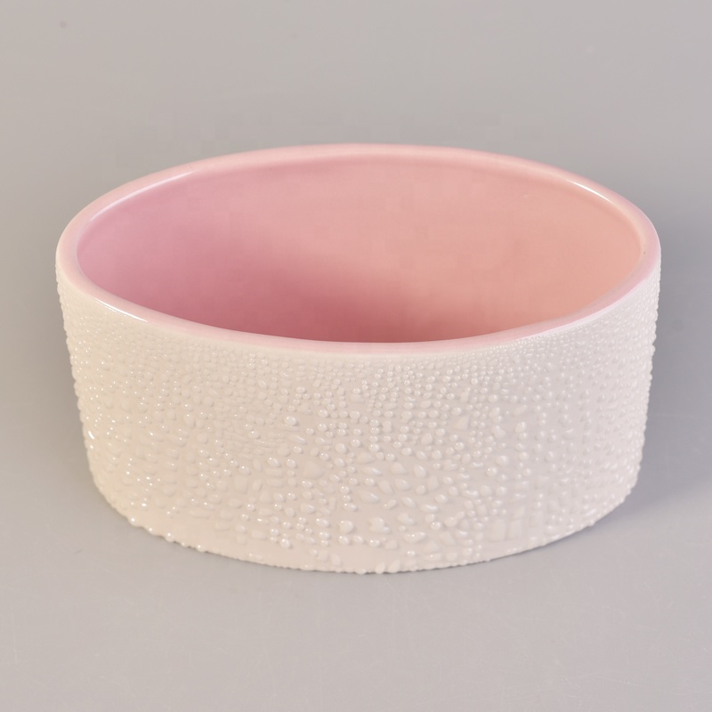 White And Pink Ceramic Candle Container Wholesale