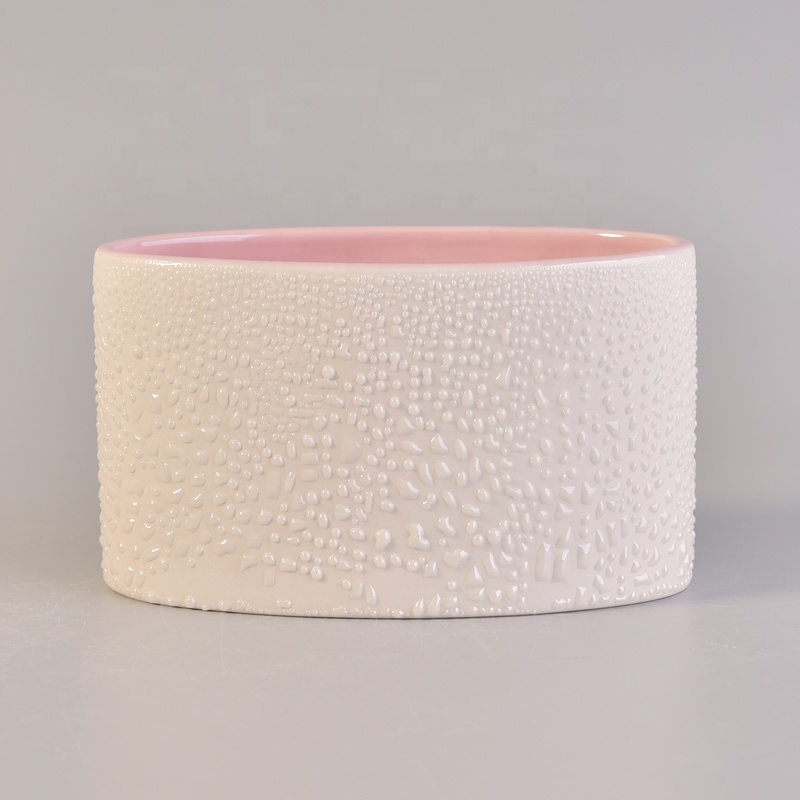White And Pink Ceramic Candle Container Wholesale