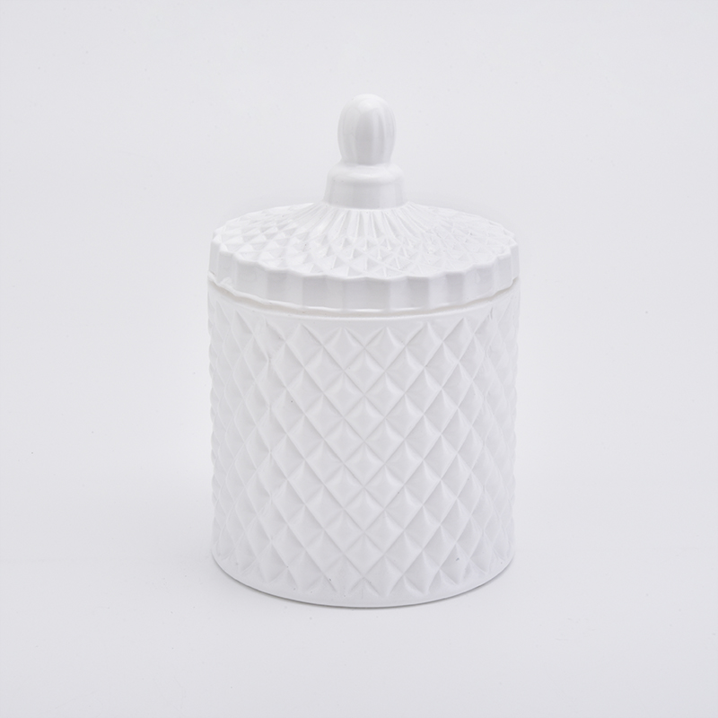 Matte White Geo Cut Luxury Glass Jar For Candle Making