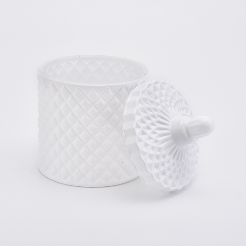 Matte White Geo Cut Luxury Glass Jar For Candle Making