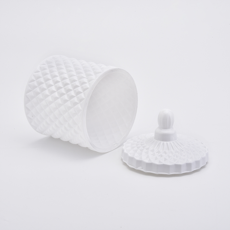 Matte White Geo Cut Luxury Glass Jar For Candle Making