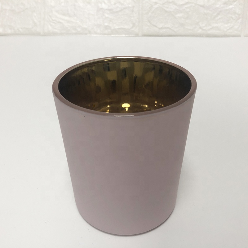 8oz 10oz Matte Pink Glass Candle Holders With Gold Plating Inside