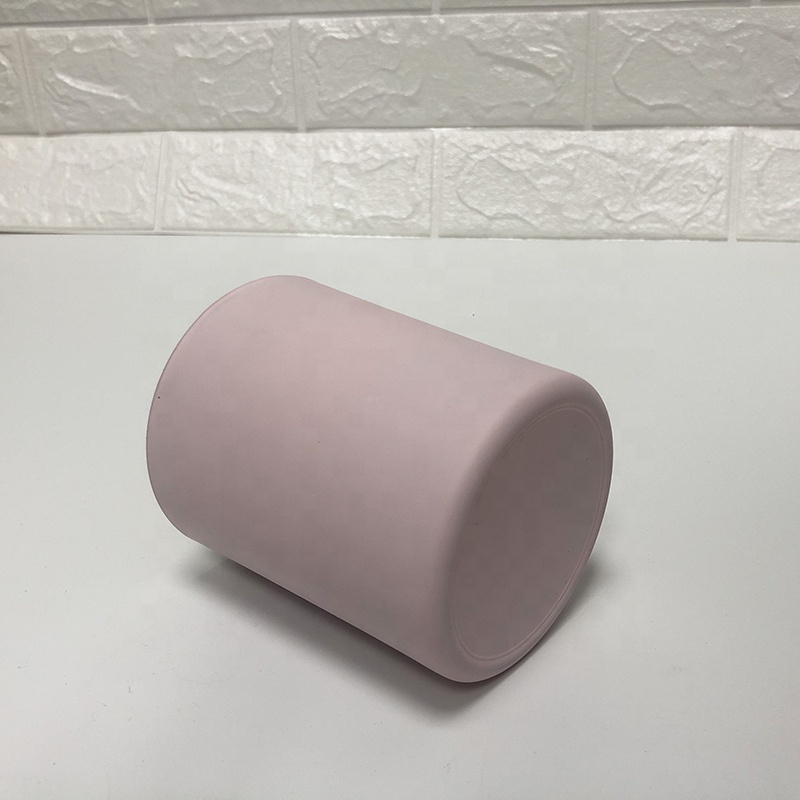 8oz 10oz Matte Pink Glass Candle Holders With Gold Plating Inside