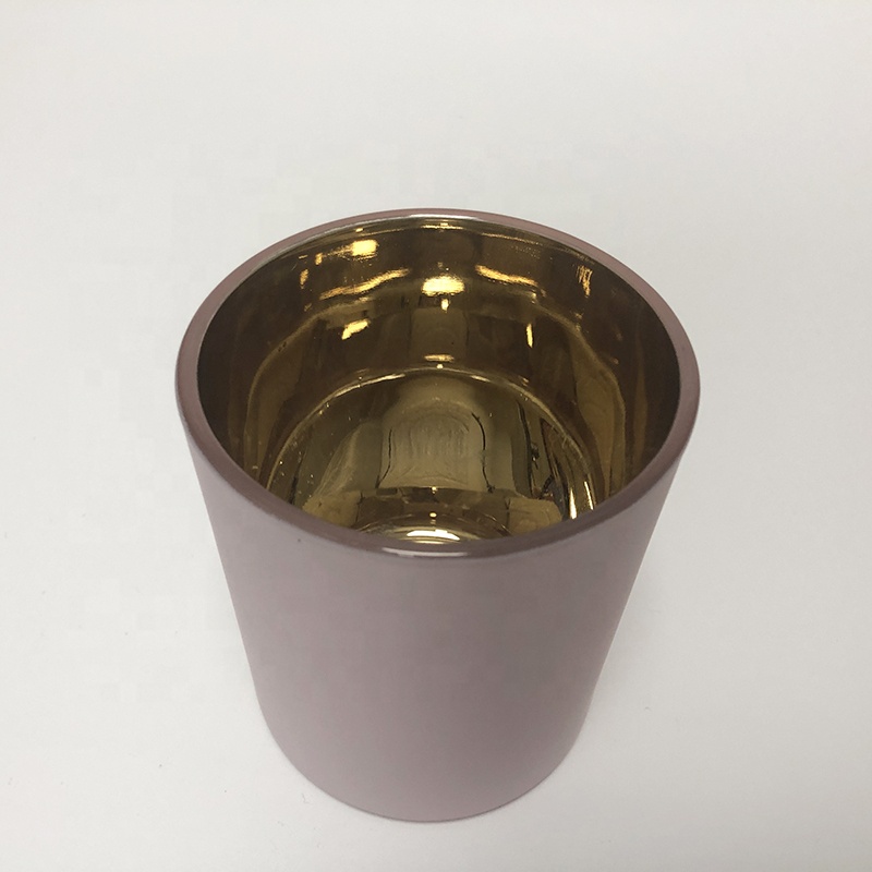 8oz 10oz Matte Pink Glass Candle Holders With Gold Plating Inside