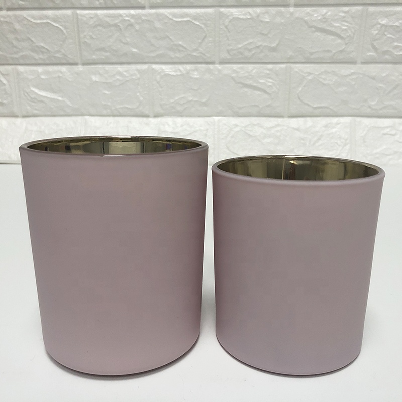 8oz 10oz Matte Pink Glass Candle Holders With Gold Plating Inside