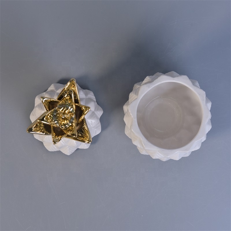 White Pineapple Ceramic Candle Jars With Gold Lids