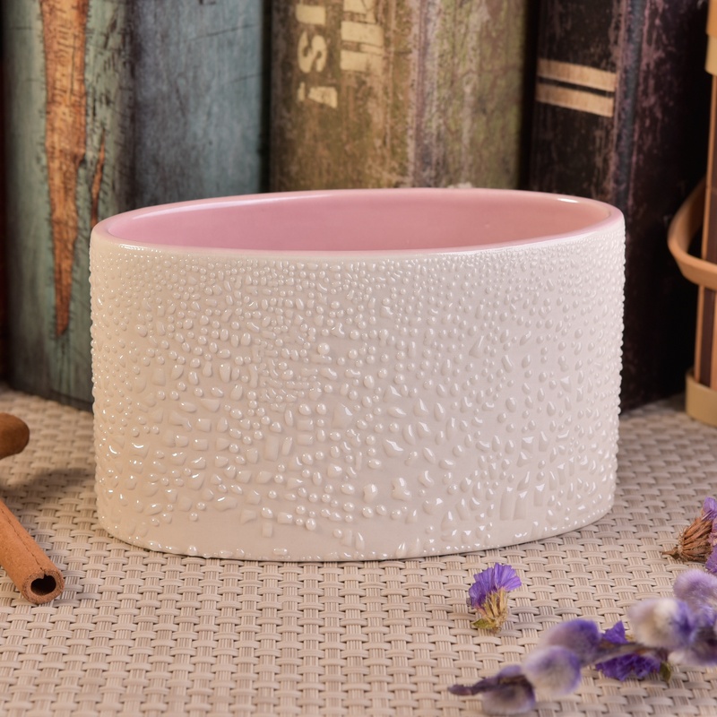 White Ionic Pearlescent Plating Ceramic Jars For Candle Making