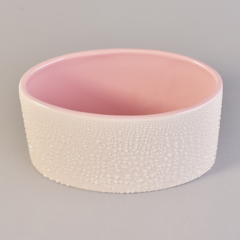 White Ionic Pearlescent Plating Ceramic Jars For Candle Making
