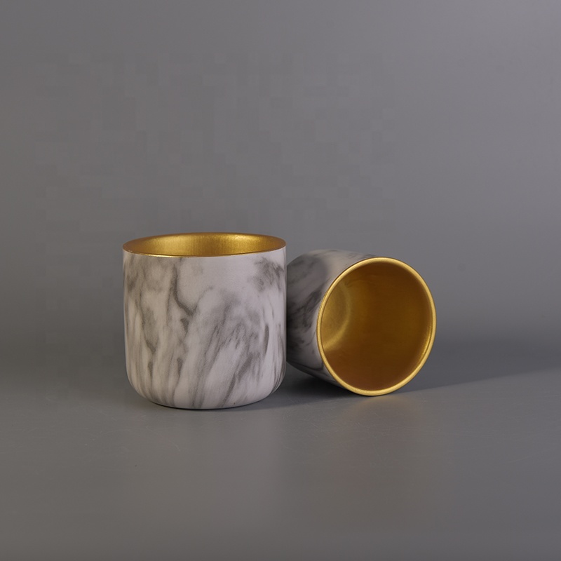 400ml Water Transfer Ceramic Candle Vessel With Gold Plating