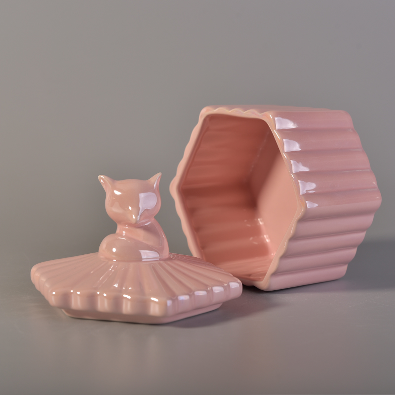 10oz pink ceramic candle vessels with lid