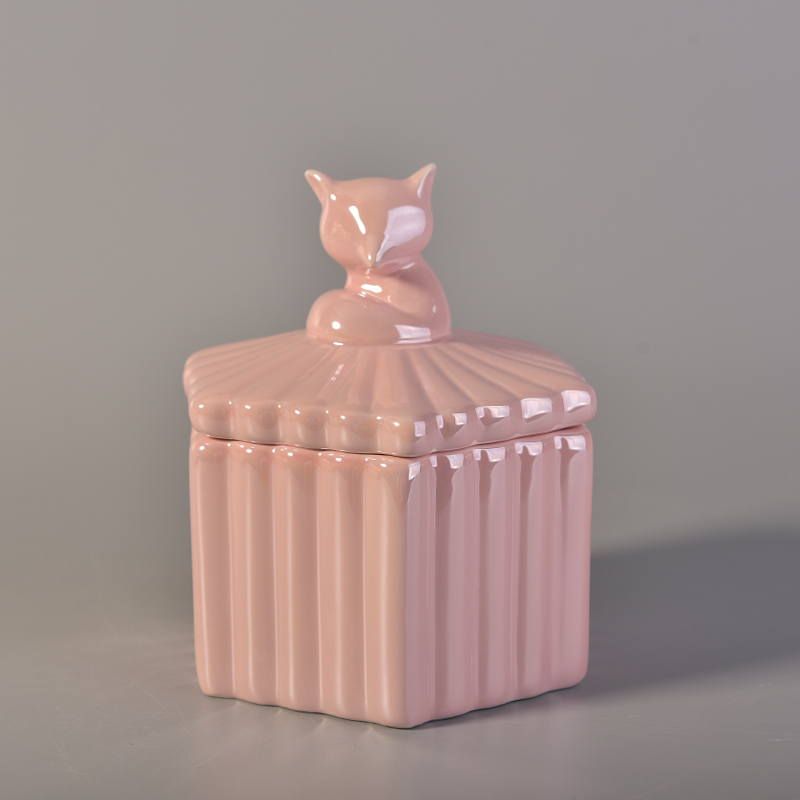 10oz pink ceramic candle vessels with lid
