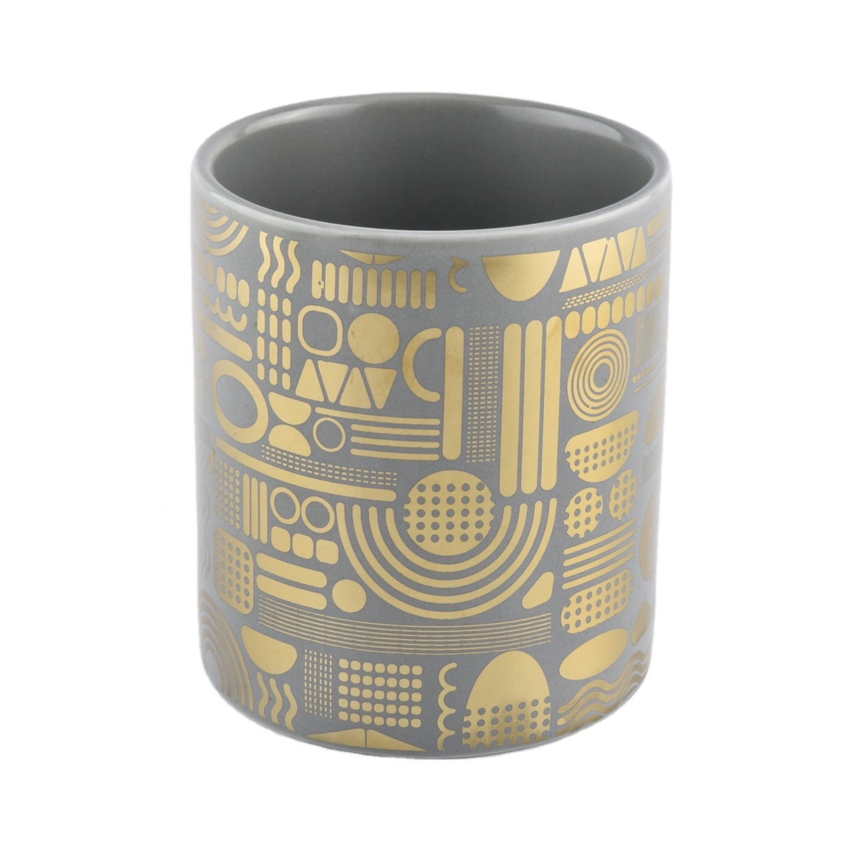 Gray Candle Holder Ceramic With Gold Decoration
