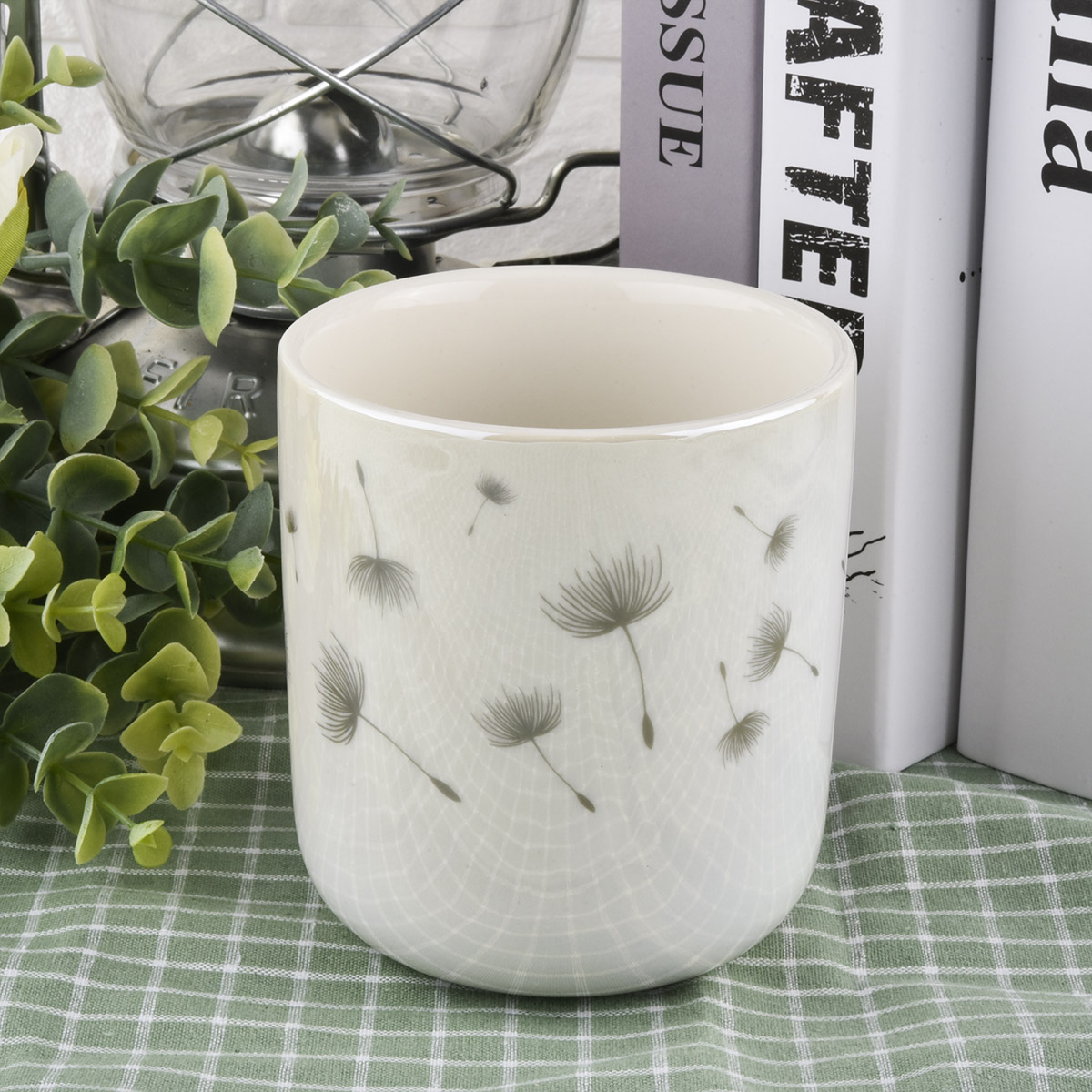 White Ceramic Candle Jars with Decal Printing