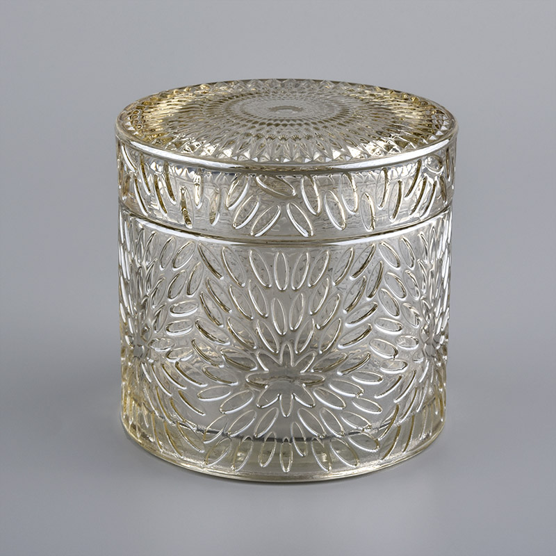 Decorative glass candle jar with lid for candle making