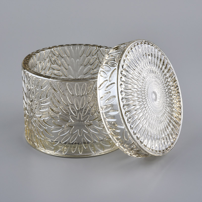 Decorative glass candle jar with lid for candle making