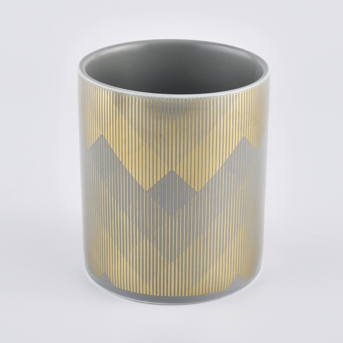 Matte Grey Ceramic Candle Jar With Custom Gold Printing