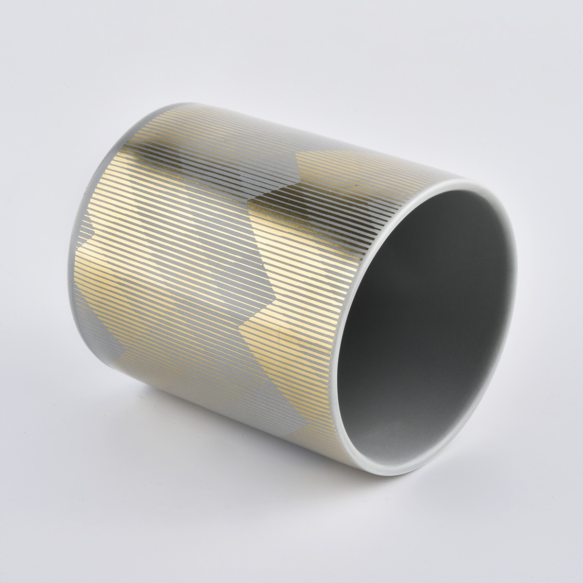 Matte Grey Ceramic Candle Jar With Custom Gold Printing