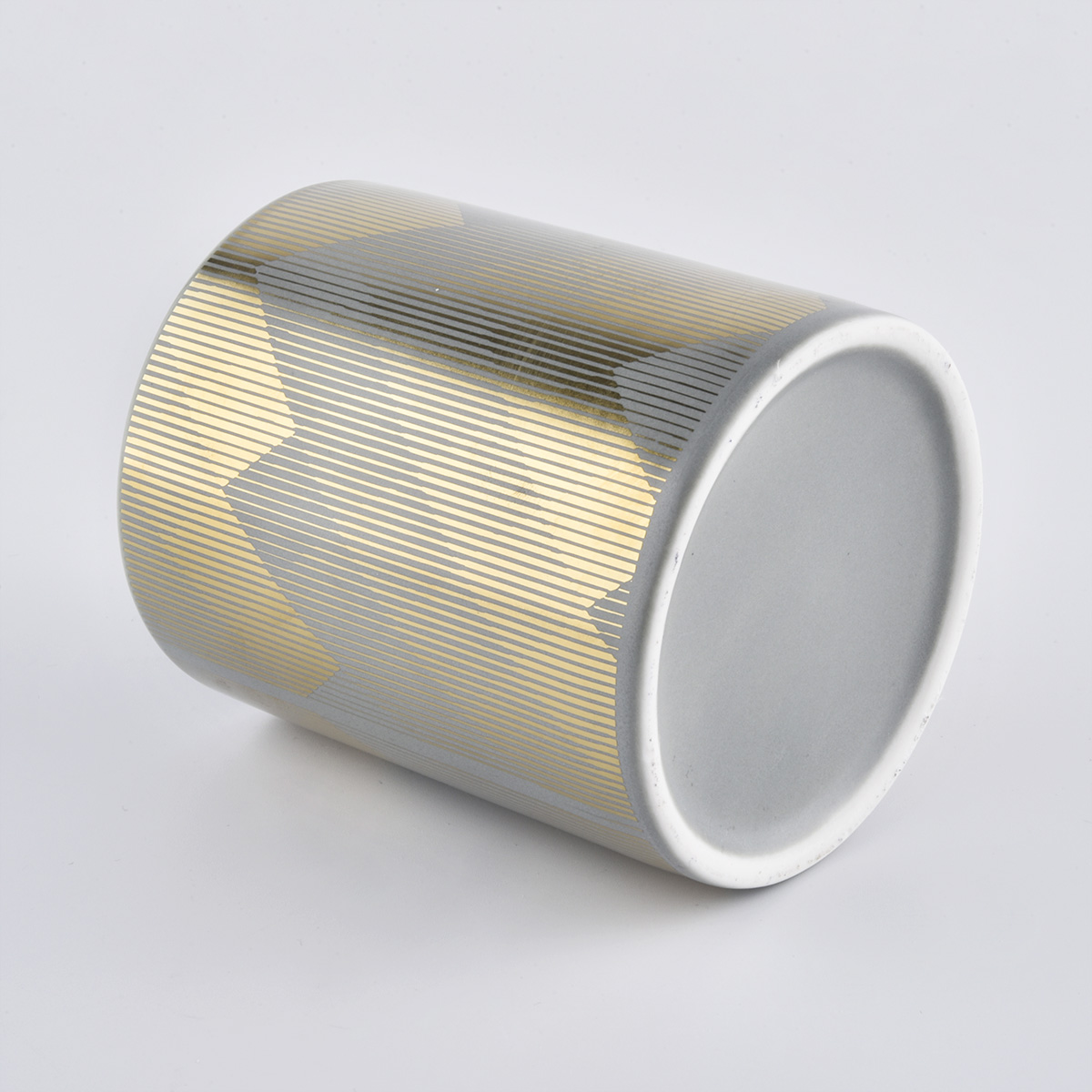 Matte Grey Ceramic Candle Jar With Custom Gold Printing