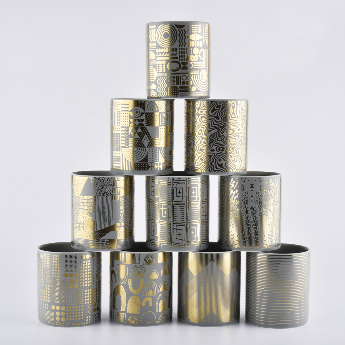 Matte Grey Ceramic Candle Jar With Custom Gold Printing