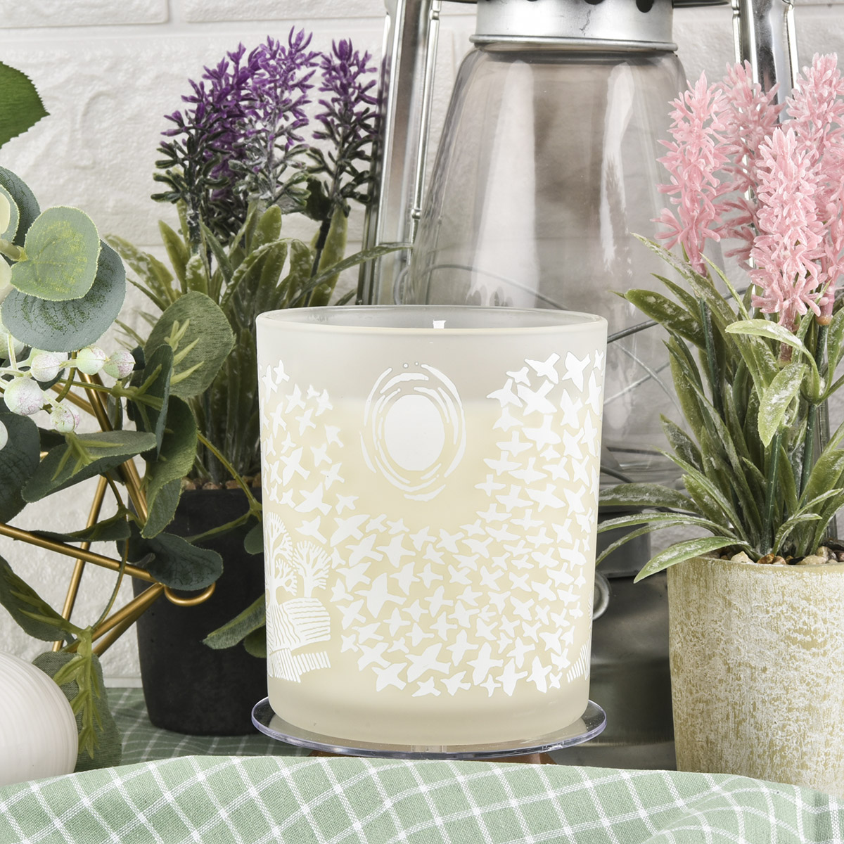 scented soy frosted white glass candle holder